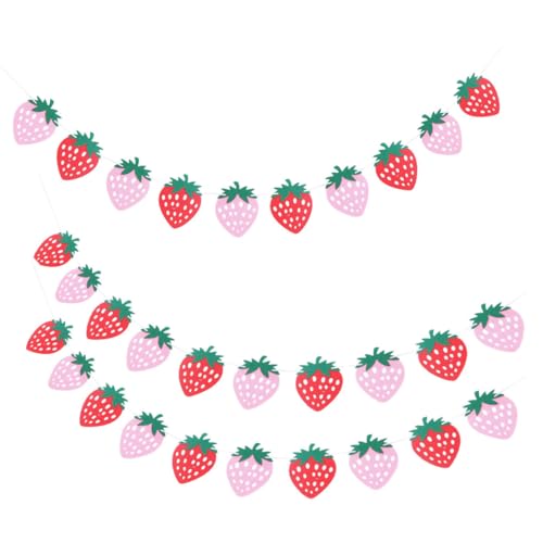 OATIPHO 3 Set Strawberry Pull Band Berry First Birthday Strawberry Candy Strawberry Banner Strawberry Party Decor Strawberries Festa Banner Banner Banner Strawberry Decor Garland Felt
