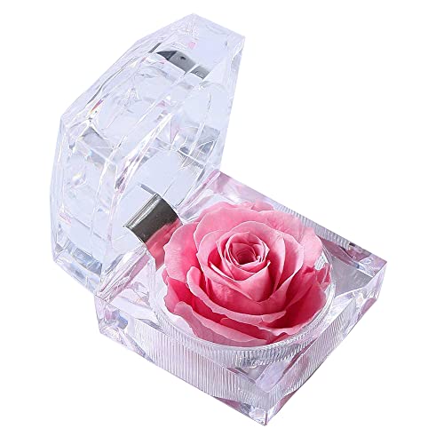 MioRico Ringbox Rose Schmuck-Geschenkbox, handgefertigt, romantisch, konserviert, Rosen-Ringhalter für sie zum Valentinstag, Jahrestag, Antrag, Muttertag, Geburtstag, Weihnachten, Rosa Cover