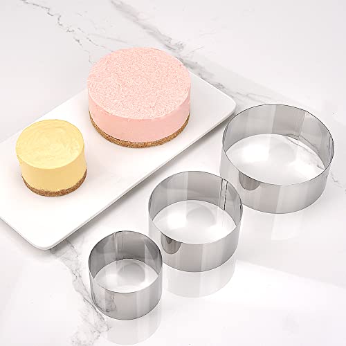 Guowall 3Pcs Stainless Steel Cake Rings, Dessert Moulds for Baking, Cooking, Dessert (Round, 3 Sizes 6/8/10cm)