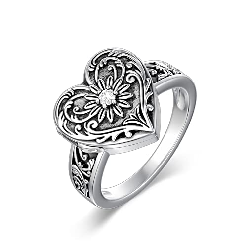 Anillo de plata de ley con girasol porta fotos para llevar recuerdos siempre contigo