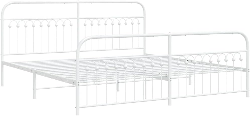 White Steel Bed Frame 76 x 80 in Rectangular Platform Foundation with Sturdy Slatted Design for Bedroom Storage and Mattress Support Easy Assembly Durable Heavy-Duty
