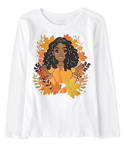 The Children's Place Girls' All Holidays Long Sleeve Graphic T-Shirts, Harvest Autumn Leaves, XX-Large