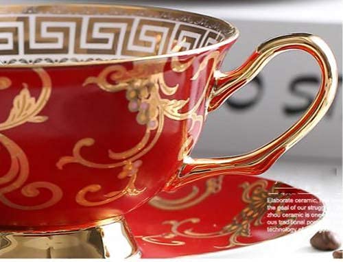 Ybk Tech Euro Style Bone China Cup& Saucer Set, Ceramic Tea Coffee Cup For Home Kitchen Wedding (Retro Flower Pattern- Red) #TOP3