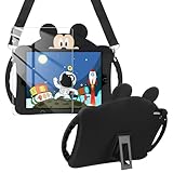 YEBOLU for iPad 9th 8th 7th Generation Case 10.2 Inch for Kids Girls with Screen Protector Shoulder Strap Handle Kickstand Cute Silicone Full Body Protective Tablet Cover Case Black (2021/2020/2019)