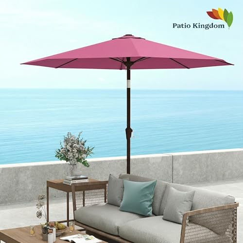 Patio Kingdom 9FT Patio Umbrella Outdoor Table Umbrella w/Push Button Tilt and Crank, 8 Sturdy Ribs, UV Resistant Waterproof Market Umbrella for Pool, Deck, Backyard, Garden, Rose Pink by Patio Kingdom - Used condition - Image 2