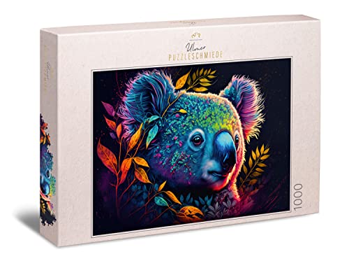 Ulmer Puzzleschmiede, Koala Jigsaw Puzzle "Jewellery", Artfully staged 1000 piece puzzle with colourful decorated koala