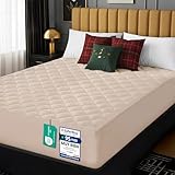 Utopia Bedding Protector de colchón Acolchado 135x190 cm, Microfibra - Transpirable, Funda para colchon estira hasta 38 cm de Profundidad (Cama 135, Beige)