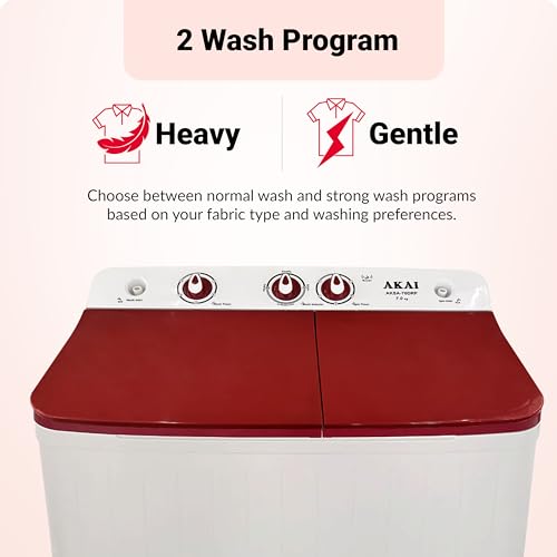 Image of Akai 7 Kg, 5 Star, Semi Automatic Top Loading Washing Machine (AKSA-70DRP) Red