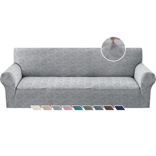 YEMYHOM 1 Piece Stretch Oversized Couch Covers for 4 Seat, Jacquard Extra Large Sofa Cover with Non-Slip Elastic Bottom, Thickened Slipcover Furniture Protector for Dogs Pets (X-Large, Light Gray）