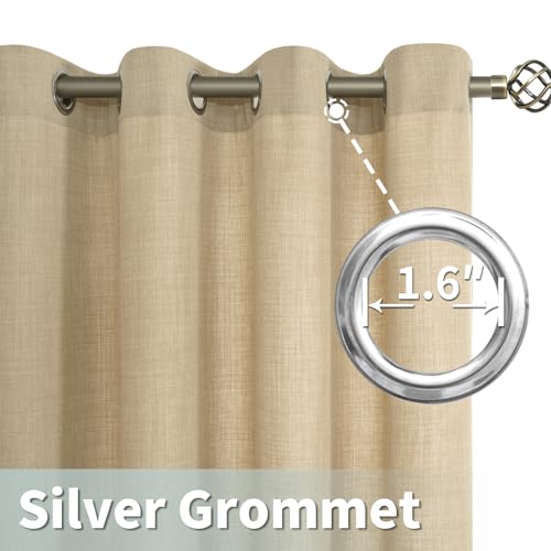 Image of LAMIT Extra Long Linen Curtains 108 Inches Long 2 Panels Set, Bedroom Faux Linen Textured Light Filtering Privacy Drapes Burlap Panels for Farmhouse /Living Room, 52 x 108 Inch, Natural Tan