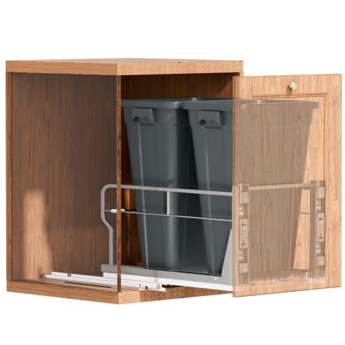 YJHome Double 10Gal Pull Out Trash Can Cabinet, Soft-Close Slides/Gray by YJHome - Used condition - US$100.31