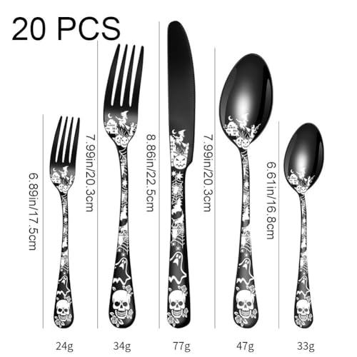 Dianzan Stainless Steel Flatware Set 20pcs Bizarre Flatware Gothic Skull Silverware Knives/forks/spoons Cutlery Set Halloween Event Tableware - Image 4