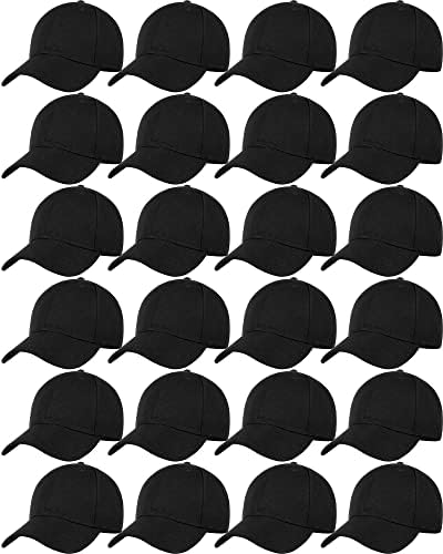 24 Pieces Blank Baseball Cap Adjustable Back Strap Plain Blank Camouflage Hat Unisex Baseball Cap for Trucker Men Women (Black)