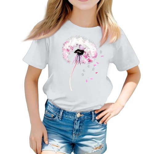 sfdgfhyf Girls' Summer T Shirts Crewneck Petal Short Sleeve Cute Casual Short Sleeved T Shirt for Children