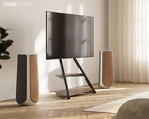 Fitueyes Design Corner Tv Stand For 32 37 43 55 65 Inch Tv, Tv Cart Floor Stand With Mount For Lcd/Led Flat Curved Screens, Modern Floor Tv Stand With Wooden Storage Shelves, Eiffel Series #TOP3