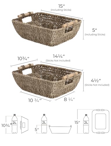 Storageworks EISWAU1007B2 Hand-Woven Large Storage Baskets With Wooden Handles, Seagrass Wicker Baskets thumb #1
