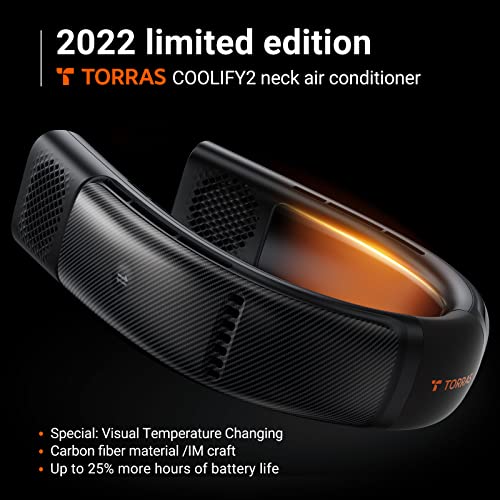 Torras Coolify2 Neck Air Conditioner Long Endurance Limited Version, Visual Temperature Change Neck Fan, Led Rechargeable Portable Bladeless Neck Fan, Neck Cooler And Heater, Personal Fan Carbon Black #TOP1