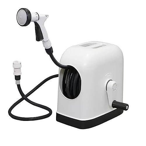 Garden Hose Reel Portable 30M/100FT Hose Reel Box with Hose, Hose Reel Cart with Handle, Complete with Hose Guide, Nozzle, Fittings and Accessories, Easy for Garden Cleaning and Watering, Car Washing