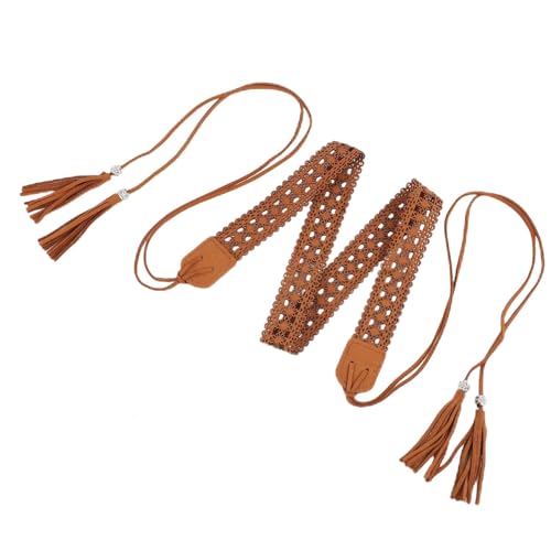 Boho Braid Skinny Belt for Women, Western Cowgirl Handwoven Boho with Tassels, Adjustable Brown Western Belt for Dresses, Vintage Casual for Women