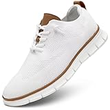 Men's Mesh Casual Sneakers Lightweight Breathable Dress Shoes Comfortable Walking Soft Sole Oxford Shoes Trainers for Men White