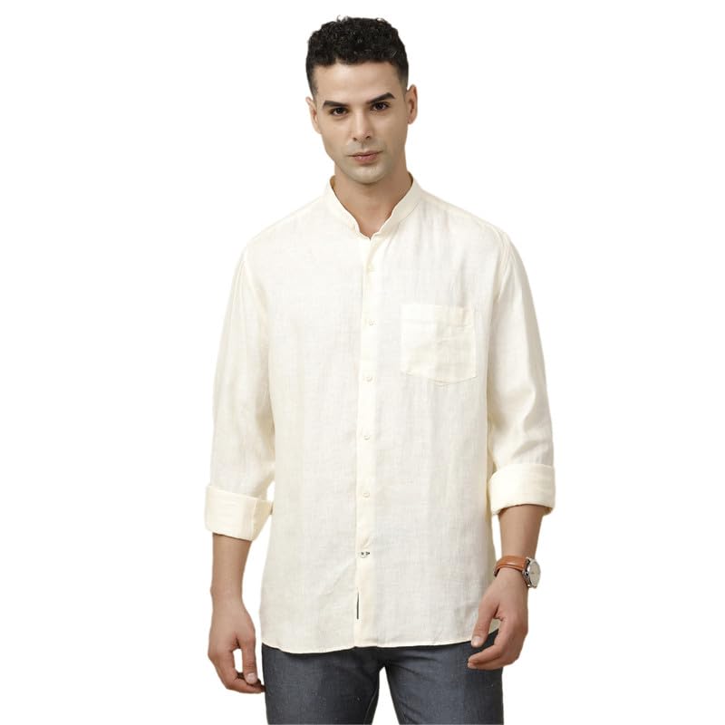 linen club Men's Pure Linen Solid Contemporary Fit Full Sleeve Casual Shirt-picture-41