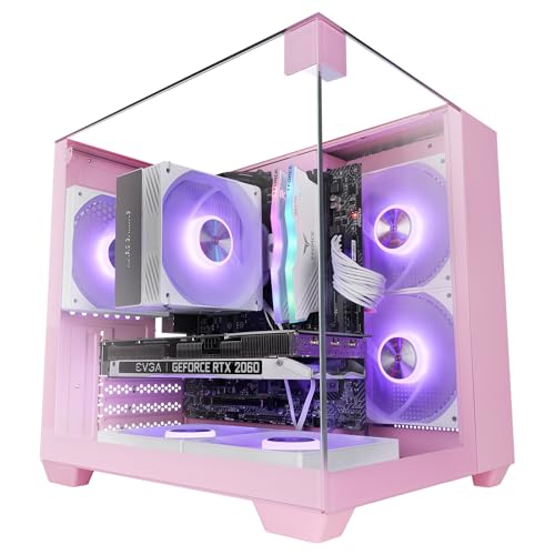 Mars Gaming MC-VISIONM, Caja Gaming Compacta MicroATX, Triple Cristal Templado, Estructura Doble Cámara, Soporte Refrigeración Líquida hasta 240mm, Minitorre PC con Amplia Capacidad Interna, Rosa