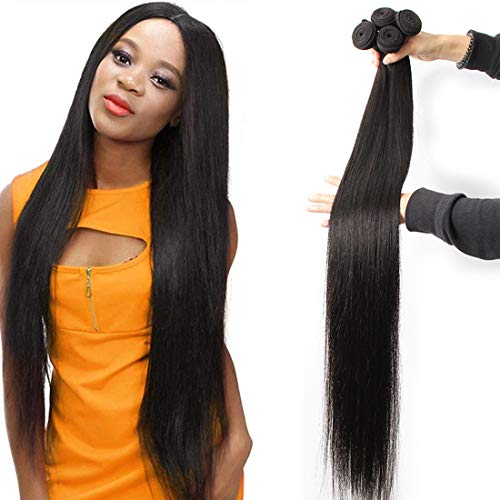 FDX Brazilian Straight 4 Bundles 32 32 32 32 Inch 100% Unprocessed Straight Hair Bundles 10A Virgin Human Hair Bundles Weave Extensions Natural Color 32 32 32 32 Inch