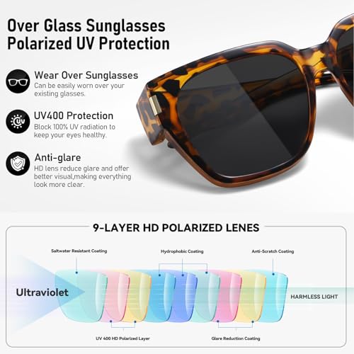 Image of HAOLOTA Polarized Fit Over Glasses Sunglasses for Women Men Trendy Square Wrap Around Shades UV Protection