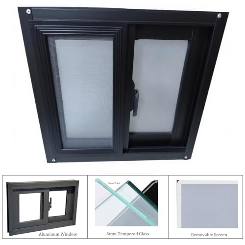 Ventana corredera horizontal de 32x14 de aluminio negro y vidrio templado 3