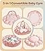 Mallify 5-in-1 Thick Plush Baby Play Gym Mat, Tummy Time Mat with 6 Sensory Toys, Baby Play Mat, Convertible Baby Gym for Stage-Based Development from Babies to Toddlers, Baby Essentials Gift, Pink
