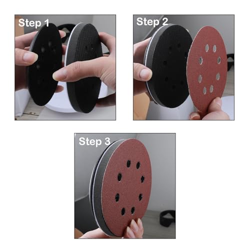 5 Inch Random Orbital Sander Replacement Pad, Replacement Compatible with Ridgid R2501 R2600 R2601 R2611 R8606 with 8 Hole Hook Loop Foam & Sanding Backing Pads Sanding Discs