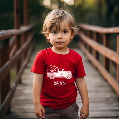 Image of Toddler Boys Girls Valentine's T-Shirt Love Heart Truck Dinosaur Shirt Cotton Kids Tee Tops 2-7 Years