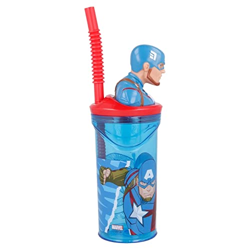 Captain America 3D Figurine Cartoon Characters Reusable Tumbler Childrens Drinking Cup Reusable Straw 23 x 7.5 x 7.5cm (Captain) - Image 4