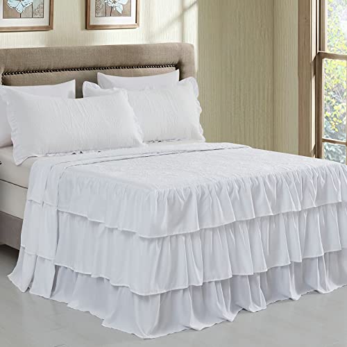 Chixin Ruffle Skirt Bedspread - 30" Long Drop, Shabby Chic Farmhouse Style, Lightweight, 3 Piece - Chic Layers (King, White) #TOP22