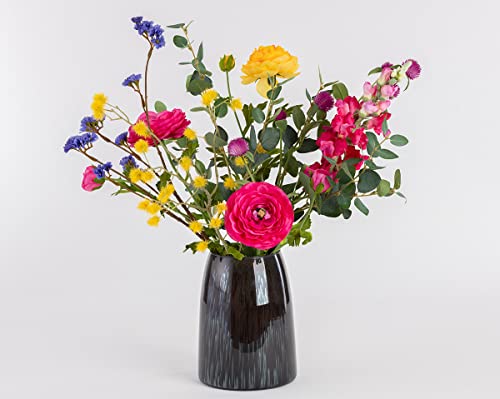 Pflanzenglanz® Bouquet de fleurs artificielles colorées de qualité supérieure - Fabriqué à la main en Allemagne - Avec disquette sphérique, scintillant, cymbidium Cover