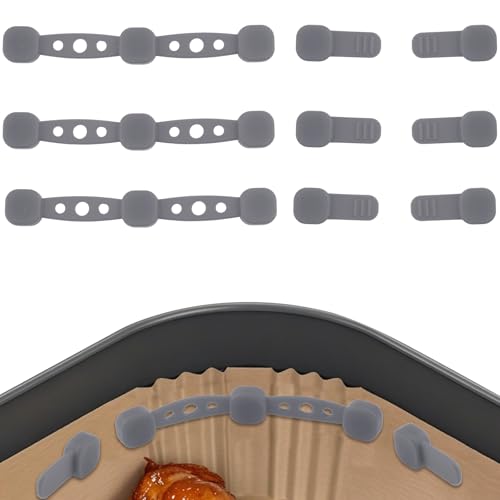lasuroa 3 Sets Heißluftfritteuse Magnete für Pergamentpapier Einlagen, Silikon Schnallen Magnetische Halter Hitzebeständige Heißluftfritteuse Zubehör (Grau)
