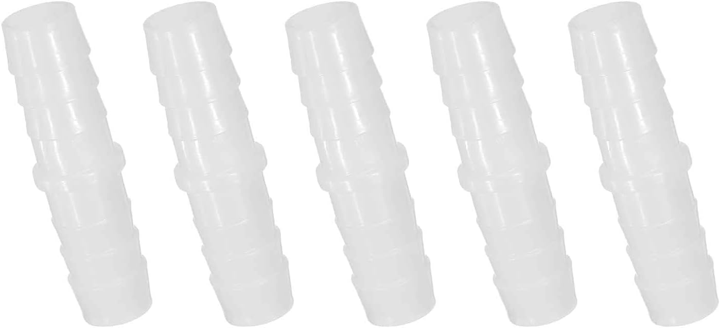 MECCANIXITY 5pcs Plastic Hose Barb Fitting, 9/16" Barbed Hose Pipe Fitting Splicer Mender Joint Adapter for Water Liquid Fuel Line Tube, White