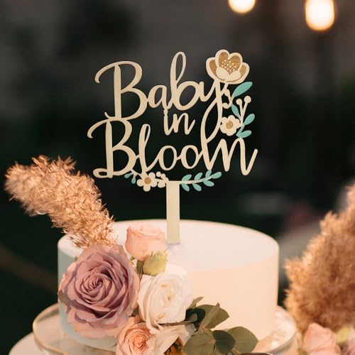 ZOUYEE Baby in Bloom Cake Topper for Baby Shower Decorations – Rustic Wooden Boho Floral Wreath Sign – Neutral Gender Reveal & Pregnancy Announcement Party Decor