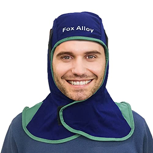 Fox Alloy Blue Canvas Protective Welding Hood Cap With Neck Shoulder Drape Torching Hood Welder Hat Mask For Men & Women #TOP14