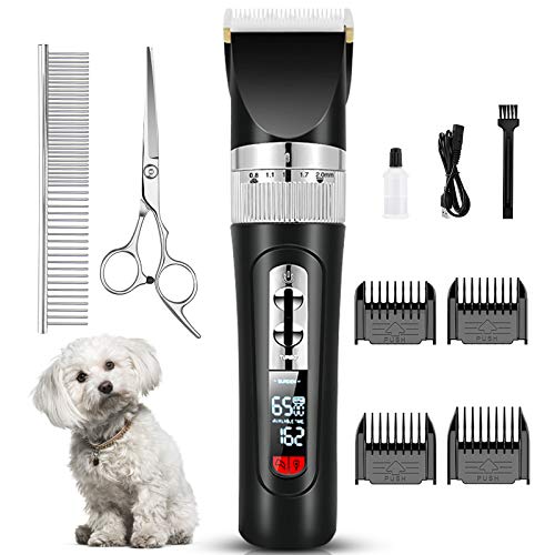 JOEJOY Dog Clippers, USB Rechargeable Cordless Dog Grooming Kit 3-Speed Low Noise Electric 33 Teeth Blade Pet Hair Shears Trimmers Shaver Professional for Dogs and Cats with Thick & Heavy Coats