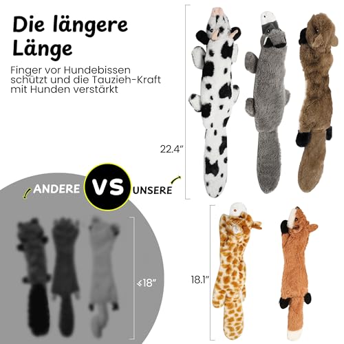 Nocciola 2 Pack Crinkle Quietsch-Hundespielzeug mit Lanlebigem Stoff, Unzerstörbares Plüschspielzeug, Hundespielzeug Set ohne Füllung, für Welpen, Kleine bis Große Hunde (Kuh & Hirsch)