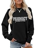 DWLRAYIU Pharmacy Technician Sweatshirt Certified Pharm Tech Shirt Women Leopard Pharmacist Student Graphic Crewneck Tops