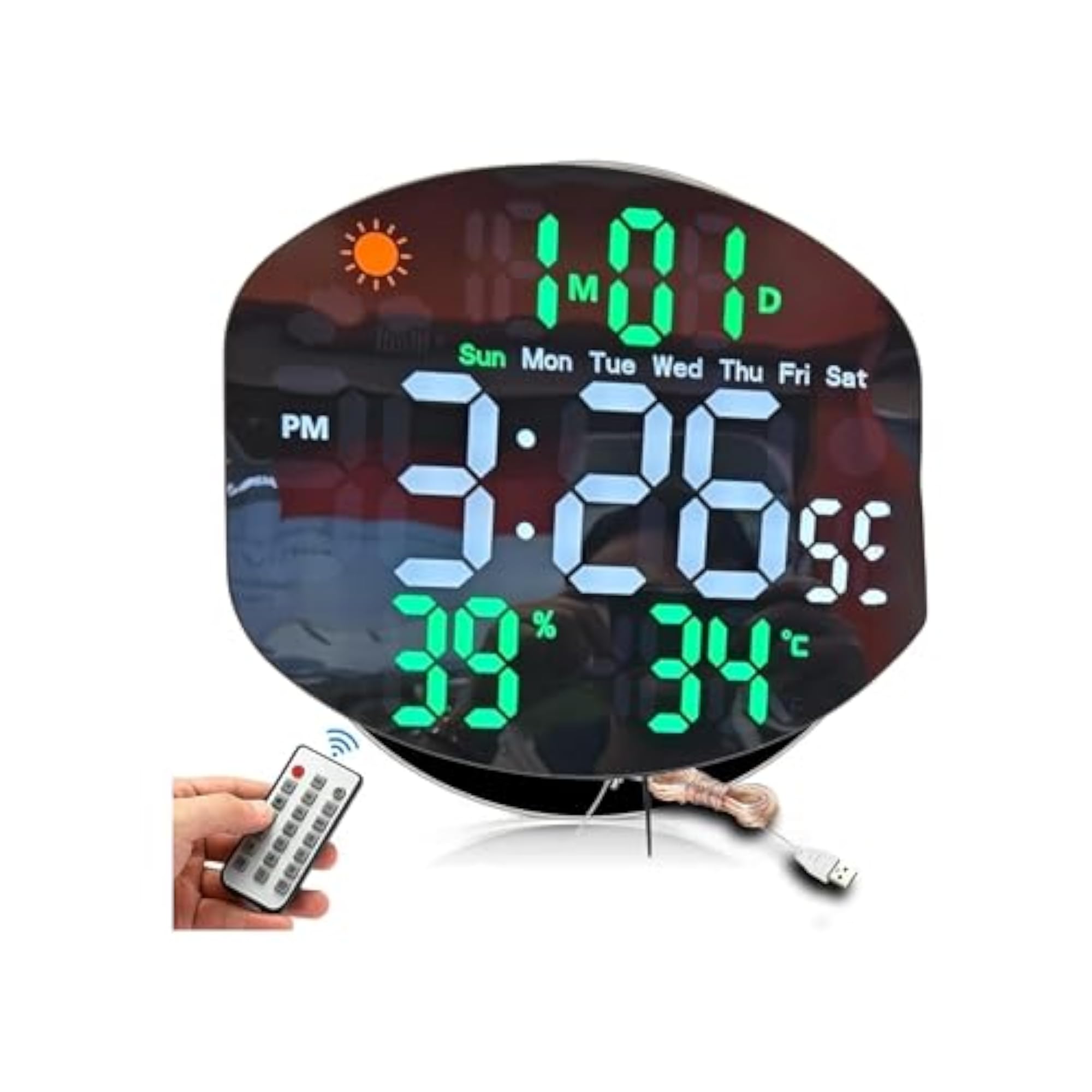 Digital Wall Clock 40x40 cm, Large LED Display