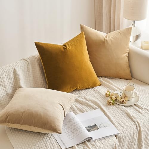 Image of MIULEE Velvet Throw Pillow Covers 12x20 Inch, Pack of 2 - Mustard Yellow, Soft Solid Lumbar Decorative Pillow Covers Modern Luxury Home Decor for Spring Couch Sofa Bedroom Livingroom