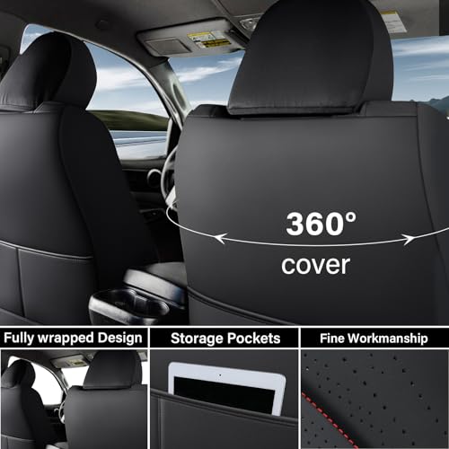 Image of Coverado Tacoma Seat Covers Full Set, Leather Seat Covers for Car, Car Seat Protector Cushion Tacoma Accessories Compatible with 2005-2023 Toyota Tacoma Double /Crew Cab(Red)