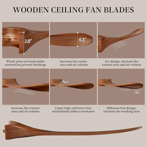 Image of Obabala 70 inch Outdoor Ceiling Fan with Light and Remote, Solid Wood 3-Blade Ceiling Fan with DC Motor for Patio and Farmhouse, Dark Walnut