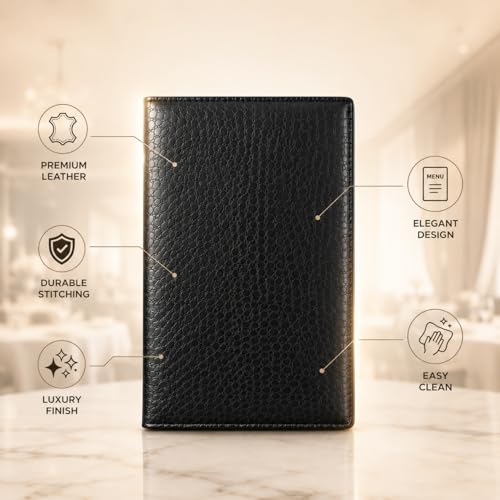 Image of Restaurant Menu Folder - Set of 3 PU Leather Menu Holders with Transparent Sleeves | Durable, Easy-to-Clean Menu Covers for Hotels, Cafes, Bars & Restaurants