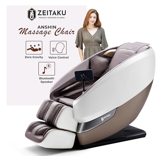 Image of ZEITAKU ANSHIN Massage Chair Recliner: Full Body Massage, 18 Rollers Tuina Tech, 16 Auto Progs, Zero Gravity, Back Heat, Foot Massage, BT Speaker, LCD Display, Voice Control