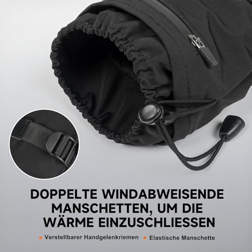 PEKWZIZ Beheizbare Handschuhe, 6000mAh Akku USB Beheizte Handschuhe für Damen Herren, 3 Heizstufen wasserdichte Touchscreen Handschuh Beheizbarer (Schwarz-EU, L)
