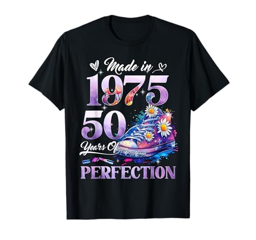 Womens 50th Birthday Floral Made in 1975 Gifts 50 Years Old Camiseta